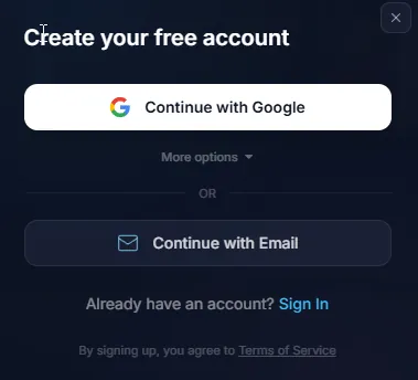 DarLink AI signup form with email and password fields, captured from an Aussie IP