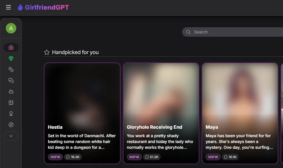 GirlfriendGPT NSFW content panel showing locked thumbnails before age confirmation