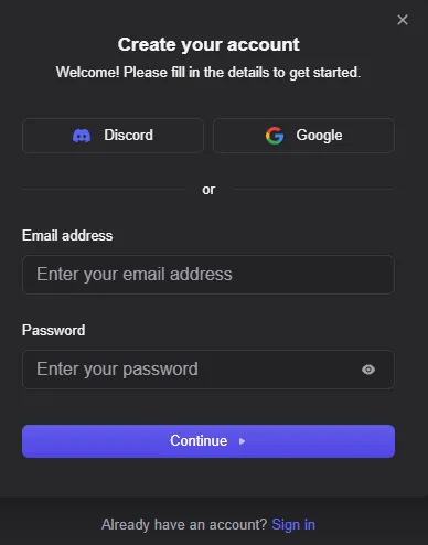 GirlfriendGPT signup screen with email signup option, captured from an Aussie IP